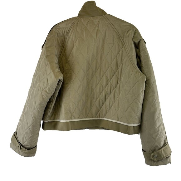 Grey Lab Quilted Jacket Olive Stand Collar Hidden Zip Button Cuff Womens Medium - Picture 9 of 16